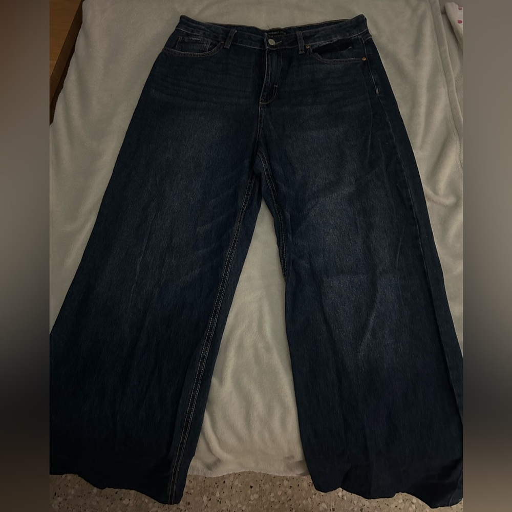 Dark Blue Denim Wide Leg Jeans